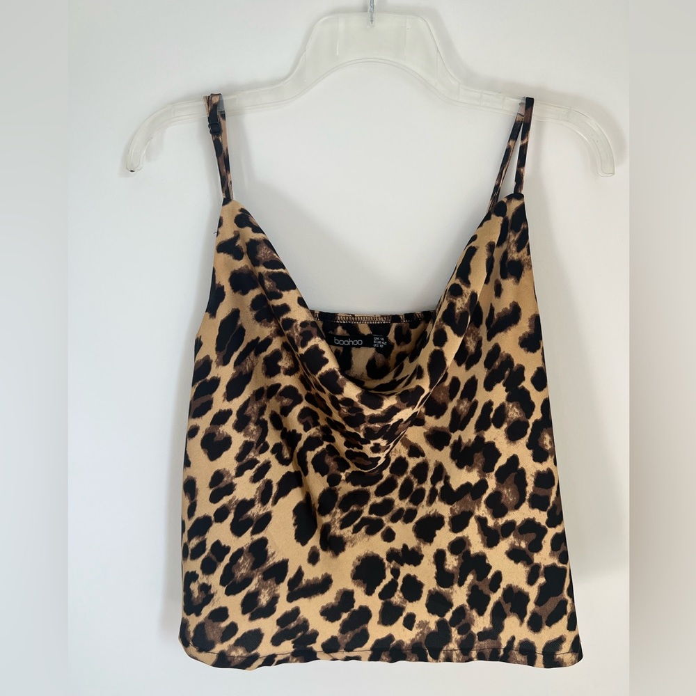 Boohoo cheetah cowl neck tank top